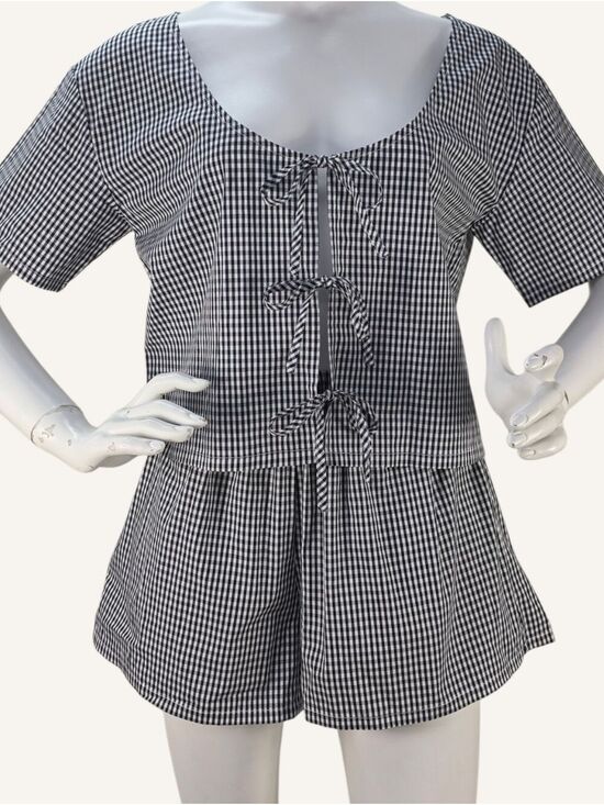 Priv Pants - PRIV Black Gingham 2-Piece Top & Shorts Set Small Pockets Designed In Canada